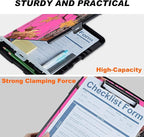 Clipboard with Storage Compartment, 8.5 x 11 Letter Size Side Opening Clip Board with Pen Holder, Hard Portable Clipboard Organizer for Nurse, Teacher, Contractor, Jobsite, Pink Dead Wood