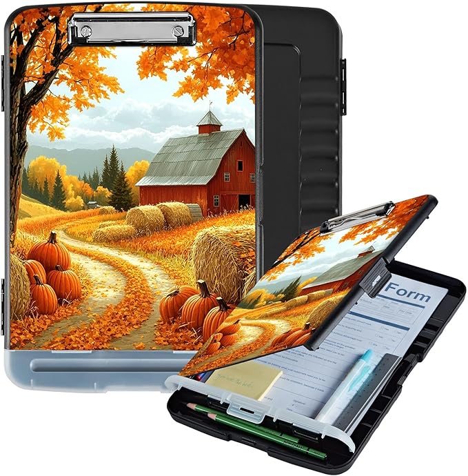 Clipboard with Storage Box & Pen Holder,Heavy Duty Clip Boards 8.5x11 for Nursing,High Capacity,School & Office Supplies,Fall Harvest