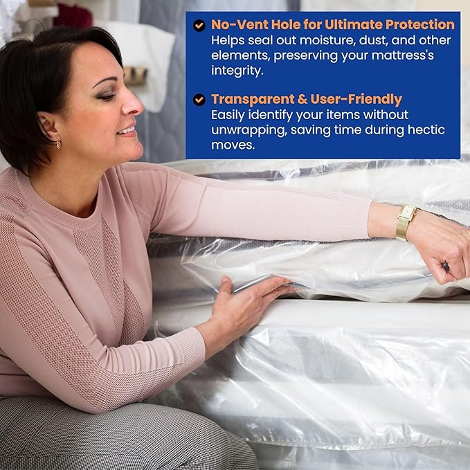 VICMORE 2-Pack Queen Mattress Bags for Moving & Storage – 4 Mil Heavy-Duty Plastic Mattress Cover, Tear-Resistant & Odorless, Reusable & Recyclable