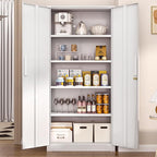 Superday Metal Garage Storage Cabinet with Lock, 71" H Lockable Storage Cabinets with Doors and 4 Adjustable Shelves, Locking Cabinet for Office, Home, Garage, Gym, School (White)