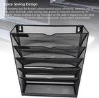 Walfront Hanging Wall File Holder 6 Tier Metal Hanging Wall Mount File Organizer for Home and Office Vertical Folder Rack with 5 Pockets Bottom Slot Grooves Tray Label Slot Easy Setup