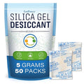 LotFancy 5 Gram (50 Pack) Silica Gel Packets, Color Indicating Desiccant - Rechargeable Moisture Absorbers for Food Storage, Electronics, 3D Filament & Safes