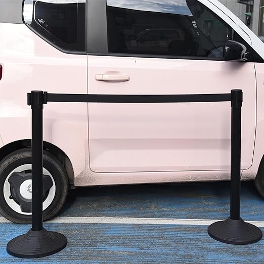 OangeStar 6 Packs Crowd Control Stanchion, Crowd Control Barrier Set w/10ft Black Retractable Belt Rubber Base