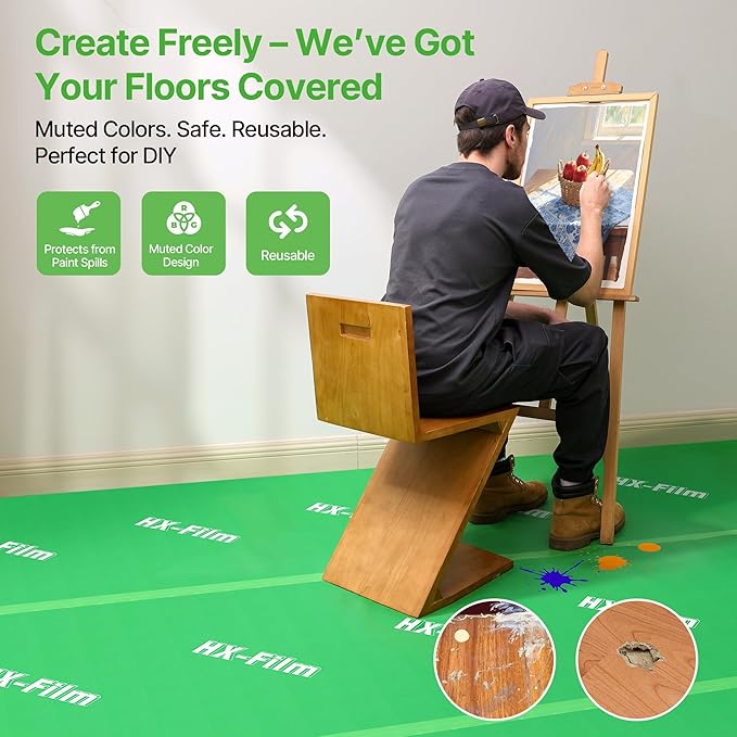 39" x 100' Heavy-Duty Floor Protection | Construction Grade Carpet Protector | Drop Cloth Plastic Film for Hardwood Floors | Waterproof Painters Covering with No Residue (Green)