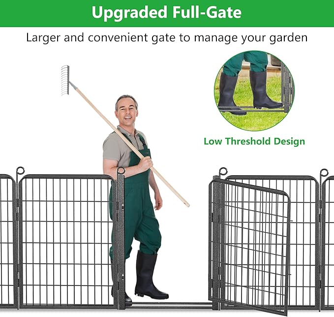 Decorative Garden Fence with Gate, 40 in(H) x 32 ft(L) Rustproof Metal Fence Panels No Dig Fence with Full Panel Gate, Dog Fence Outdoor for Yard, Animal Barrier Garden Fencing for Yard