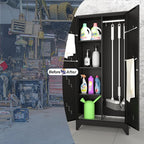 71'' Metal Storage Cabinet with Doors, Multifunctional Bathroom/Garage Lockable Steel Cabinet, Broom Closet Storage with Hanging Rod (Style-1)