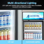 AAOBOSI Commercial Merchandiser Refrigerator,17.09Cu.Ft Glass Door Display Refrigerator,Upright Beverage Cooler Fridge with Soft LED Light, Customizable Lightbox,Universal Casters,Adjustable Shelves