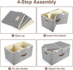 TYEERS Extra Large Collapsible Storage Bins with Lids and Compartments, Washable, Fabric Storage Boxes, 21.7x13x11.8 inches, 1 Pack, Gray