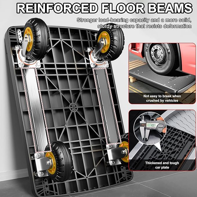 Platform Truck, Foldable Push Cart Dolly with Four 360 Swivel 5'' Wheels, 1200LBS Capacity Heavy Duty Moving Platform Trucks Hand Cart for Groceries, Garage, Warehouse (Black)