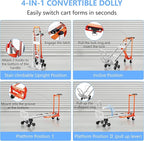 4 in 1 Industrial Convertible Stair Climbing Cart 1000 LBS Capacity, Heavy Duty Aluminum Hand Truck Dolly Cart with Solid Wheel, Folding Stair Climbing Cart Trolley for Transport Logistics Moving