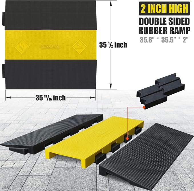 Assemble Threshold Bridge Ramp,1 Large Channel Floor Wire Hose Cord Cable Protector, Doorway Ramp for Cars Wheelchairs, ADA Compliant Driveway Road Hump, Traffic Speed Bump