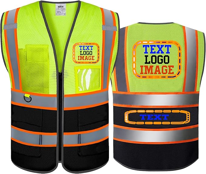 High Visibility Safety Reflective Vest with Pockets and Zipper Construction Hi Vis Work Vest(Yellow/Black M)