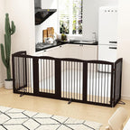Freestanding Pet Gate with Door, Tall Dog Gate for House, Extra Wide, Pet Puppy Safety Fence, Support Feet Included, 120 Inch Wide, 6 Panels 32" Tall, Brown