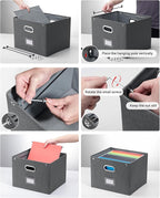 Oterri File Organizer Box with Lid,Large Hanging Filing Box with Mesh Pocket, Document Organizer for Letter Files, Portable Storage Case with Smooth Sliding Rail for Office&Home (1 PCS, Dark grey)