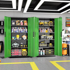 Greenvelly Metal Garage Storage Cabinet, 72" Tall Steel Storage Cabinets with Doors and Adjustable Shelves, Metal Tool Cabinets, Locking File Cabinet for Home Office, Garage, School (Black&Green)