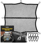 Cargo Net for Pickup Truck Bed - Stretchable 4'x4' to 7'x7', High Elastic Fine Mesh 1''x1'' with 8 Metal Carabiners - Ideal for ATV, SUV, UTV, Truck and Boat Use (Single Layer)