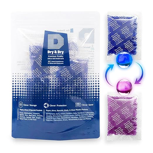Dry & Dry 20 Gram [14 Packets] Blue Indicating(Blue to Pink) Silica Gel Packets Desiccant Silica Gel Packets - Rechargeable Silica Packets, Silica Gel, Silica Gel Packs