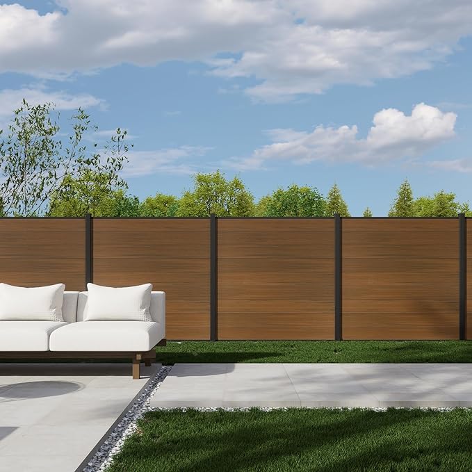 6ft x 6ft Outdoor Privacy Fence, Tall Wind Resistant Covering, Wood Plastic Composite Panel with 2 Posts for Yard, Backyard, Garden and Swimming Pool