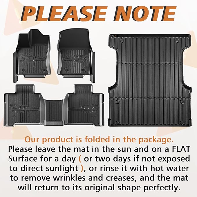 TripleAliners Truck Bed Mat & Floor Mats Front Rear Full Set Compatible with Toyota Tundra 2022-2024 2025 CrewMax Cab Accessories All Weather TPE Liners (5.5FT Truck Bed Mat+Floor Mats)