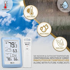 Indoor Outdoor Thermometer Wireless Weather Station, Temperature Humidity Monitor Battery Powered with 330ft Range Remote Sensor and Backlight Display（Light Blue）