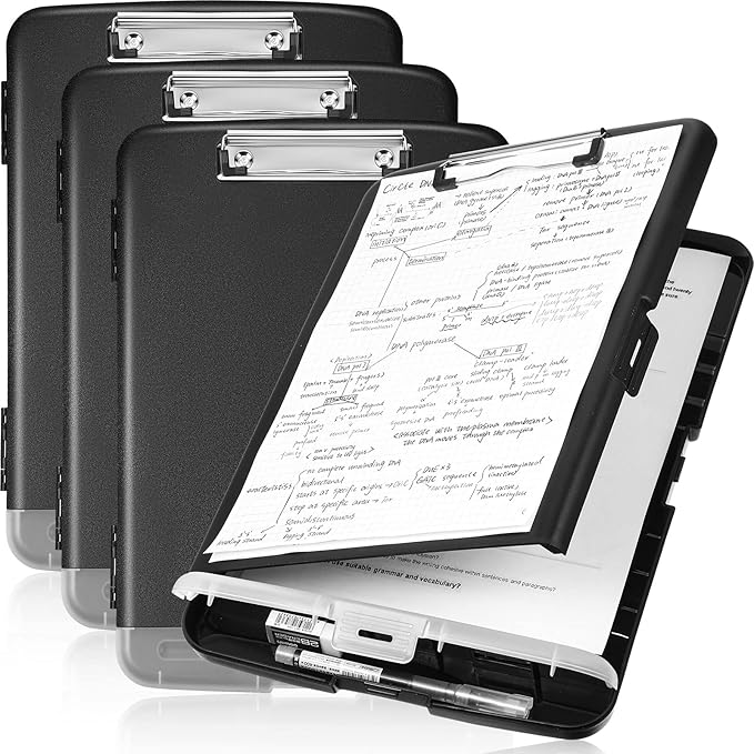 Epakh 4 Pcs Clipboard with Storage Plastic Nursing Clipboard with Pen Holder Folder Side Opening Storage with Low Profile Clip