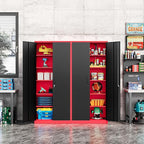 Metal Storage Cabinet-71” Tall Steel File Cabinets with Lockable Doors and Adjustable Shelves-Black&Red Steel Storage Cabinet for Home, School, Office, Garage