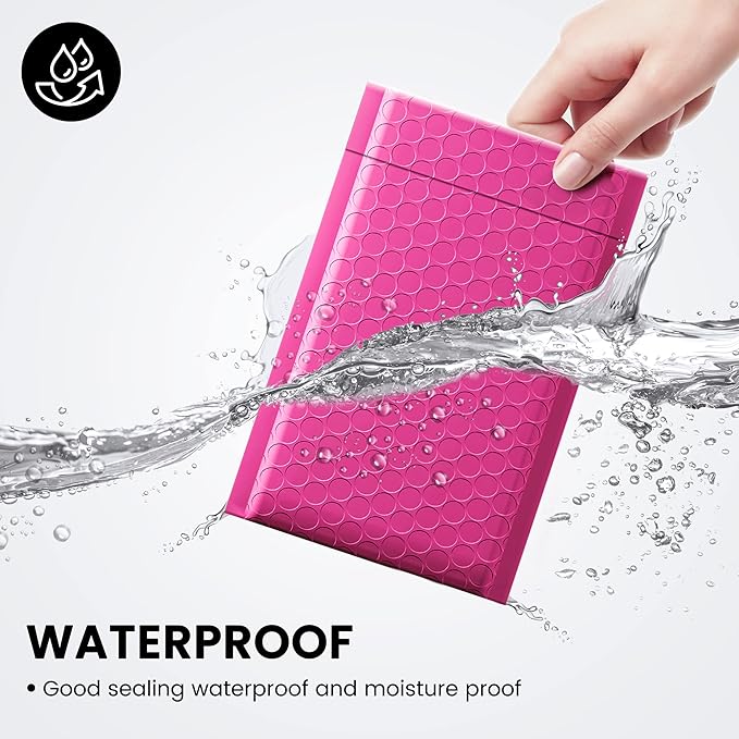 Fuxury Pink Bubble Mailers 4x8" 200 Pack Usable Size 4x7" Waterproof Padded Envelopes Self Seal Bubble Envelopes Padded Mailers for Small Business Envelope Mailers