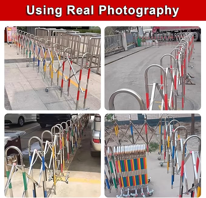 Stainless Steel Expandable Safety Barriers with Wheels - Foldable Crowd Control for Schools, Construction Sites, Garages, Roads (1.1x6m/3.6x19.7ft)