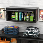 Metal Garage Wall Cabinet with Lock, Wall Mounted Metal Storage Cabinets with Flip-Up Doors, Lockable Floating Tool Storage for Garage Basement Utility Room