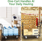 Platform Truck Cart, 37.2"x31"x45.6" Heavy Duty Push Cart Dolly, 2100lbs Capacity Flatbed Carts with Front Handle and Rear Guardrail, Industrial Carts for Warehouse and Garage, Black