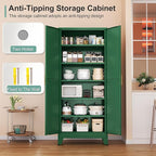 Metal Pantry Cabinet with 2 Doors and 5 Adjustable Shelves, 75"Kitchen Storage cabinets with Gold Handles, Versatile Storage for Laundry Room, Living Room, Bathroom, Dinning Room, Utility Room-Green