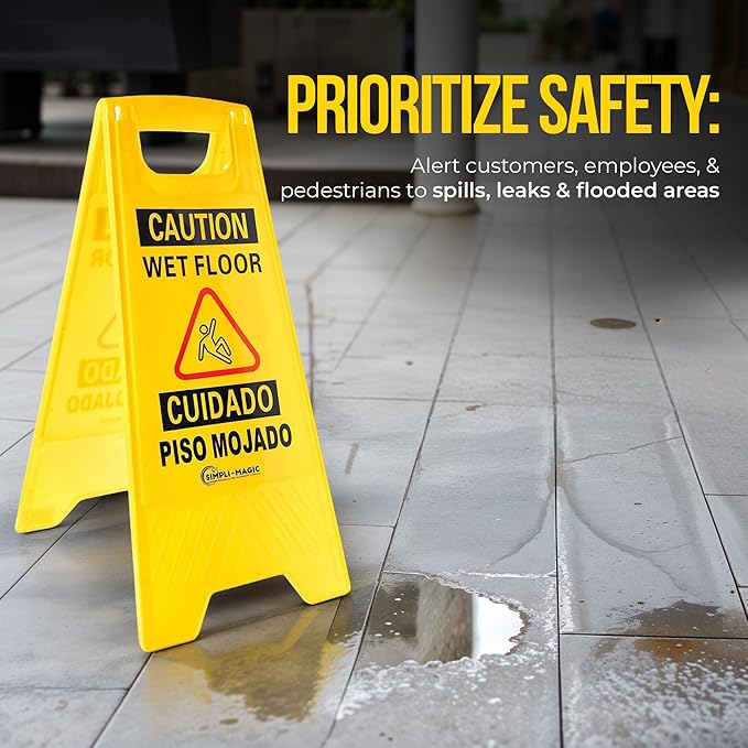 SIMPLI-MAGIC 24" Height Wet Floor Caution Signs, 6 Pack – Double-Sided, Bilingual & Foldable Safety Warning Sign – Commercial Grade, Yellow