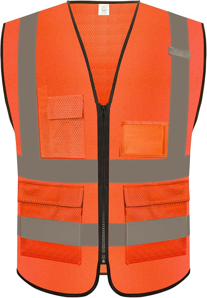 Reflective Safety Vest for Men Women with 5 Pockets and Zipper Front High Visibility