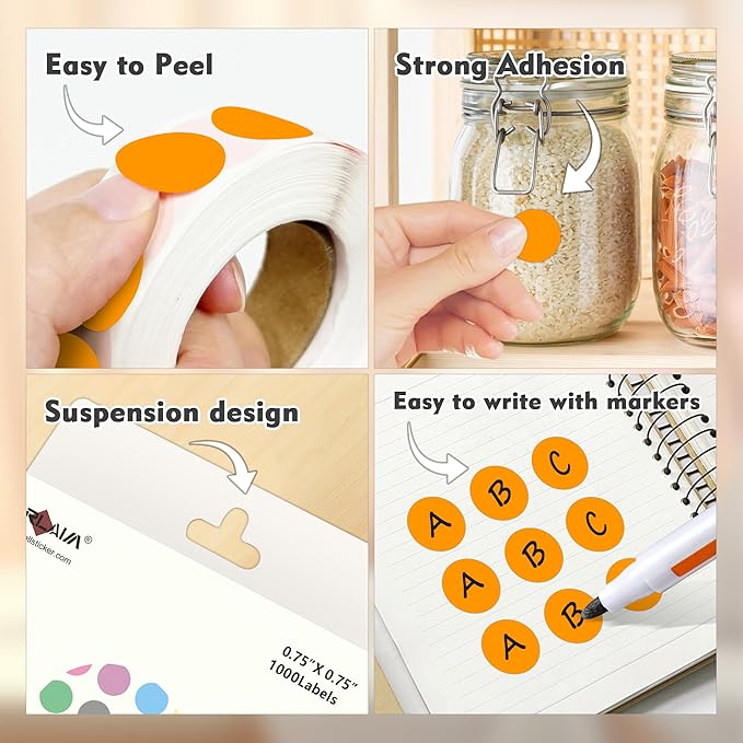 PARLAIM 3/4 Inch Roll Color Coding Labels,4000 per/4 Rolls Round Adhesive Color Coding Circle Dot Stickers for Office Home(Orange)