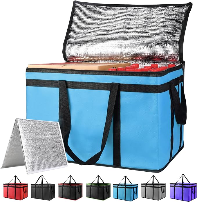 XXXL Insulated Food Delivery Bag - Reusable Thermal Cooler Grocery Bags for Catering & Delivery, Pizza Carrier for Events, Large Capacity Bag Keeps Food Hot/Cold for Shopping, Commercial (with Base)
