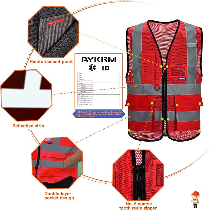 A-SAFETY Red mesh reflective vest