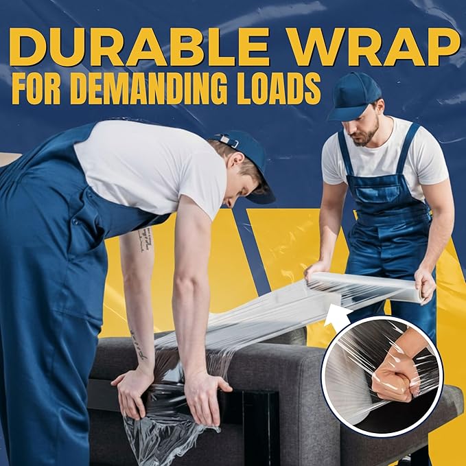 Rockin Rolls Stretch Film Wrap – 18" x 1500 FT x 55 Gauge, 1 Roll Heavy Duty Pallet Wrap, Clear Plastic Moving Wrap for Packing, Shipping, Furniture & Luggage – Durable Self-Adhering Shrink Wrap Roll