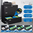 Lateral File Cabinet with Lock,Metal Filing Cabinet with 3 Drawer,Steel Lateral File Cabinet for Legal/Letter A4 Size,Wide File Cabinet for Office Home,Assembly Required