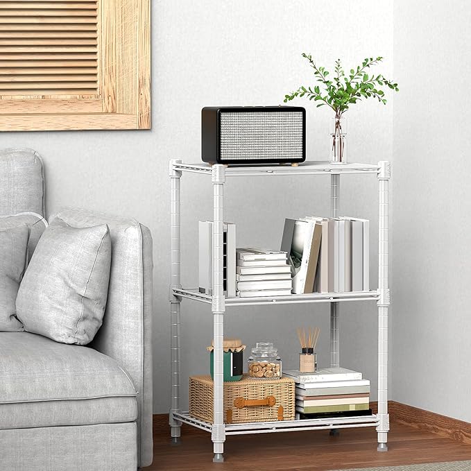 450 lbs Wire Storage Shelving 3-Tier Utility Shelving Unit Steel Organizer Wire Rack for Home,Kitchen,Office,White (11.8" D x 17.7" W x 26.4" H)