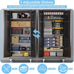 Aobabo Upgrade 71H''*32''W*16''D Metal Garage Storage Cabinet with Wheels and Pegboards, 5 Adjustable Shelves Steel Storage Cabinets for Home,Warehouse,Garage,Assembly Required,Black