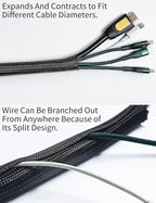 Cable Management Split Wire Loom Sleeve - Cord Hider & Protector for Desk, Pet Chew Proof, Wire Cover Organizer, Flexible Tube for Wires and Cables (3/16 Inch 12FT, Black)
