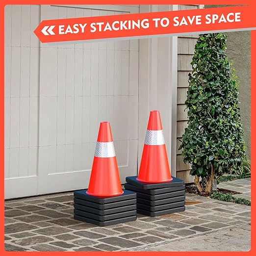 RoadHero 8 Pack Traffic Safety Cones 18 Inch, PVC Cone with Black Weighted Base, Orange Cones with Reflective Collar, Cones for Parking Lot, Construction Events, Road Safety