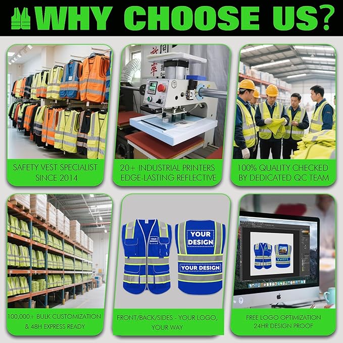 BeautyWill Custom Logo 10 Pockets Safety Vest Class2 ANSI Certified High Visibility Reflective Vest