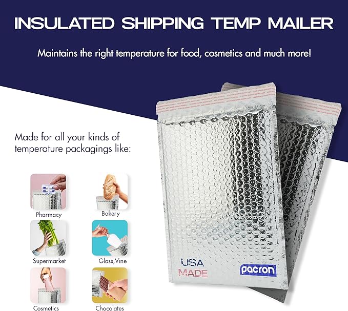 100-Pack Insulated Silver Thermal Bubble Mailers 8 x 11 - Waterproof Metallic Foil Self-Sealing Padded Envelopes for Cold Shipping, Perishables, Food, Cosmetics, Pharmaceuticals