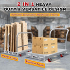 2IN1 Steel Panel Cart Dolly – Heavy Duty Drywall Lumber Truck Cart with 3000 LBS Capacity, 44 x 28 Inch 2.2MM Steel Plate, 6" Swivel Brake Wheels, 1 Front & 3 Side Handrails (XL)
