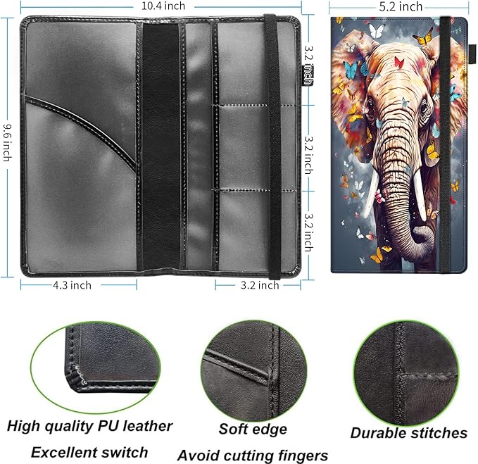 Car Registration and Insurance Holder,Leather Vehicle Glove Box Organizer Wallet for Document,Perfect for any Car,Truck,Motorcycle,Driver License,Trailer or Boat,Men & Women,Butterfly Elephant