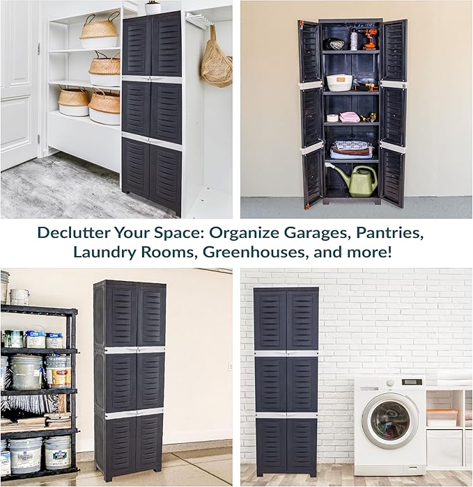 Sunnydaze Lockable Storage Cabinet - Indoor or Garage Storage Cabinet with 4 Adjustable Shelves - 72" H - Garage, Office, Home, Laundry Room - Shadow
