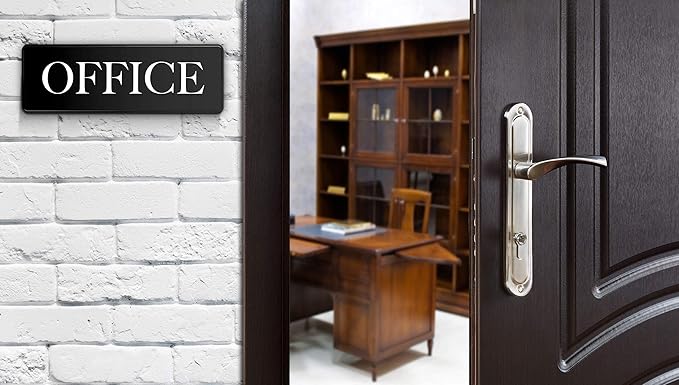 The Office Sign Door Sign - 9" by 3" - Professional Office Signs For Business or Home - Includes Double-Sided Adhesives For Easy Application