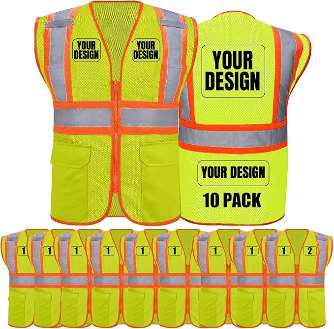 BeautyWill Custom Safety Vest Customized Logo Class 2 High Visibility Reflective Vest with Pockets Construction workwear