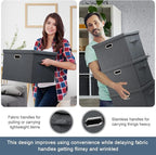 Large 17" 36 Quart Collapsible Stackable Storage Bins with Lids, 5 Packs Dark Gray Foldable Fabric Closet Storage Boxes with Lids Heavy-duty Linen Cube Baskets(17 x 12 x 11)
